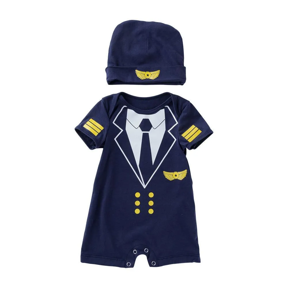 2-Piece Baby Boy Cotton Pilot Romper and Hat Set Wholesale children's clothing