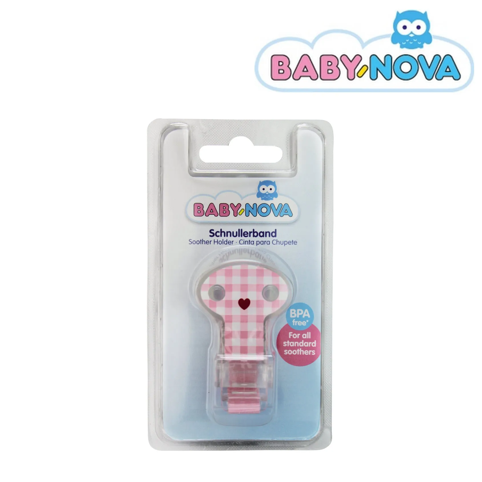 Baby Nova Pacifier Holder - Pink Checked
