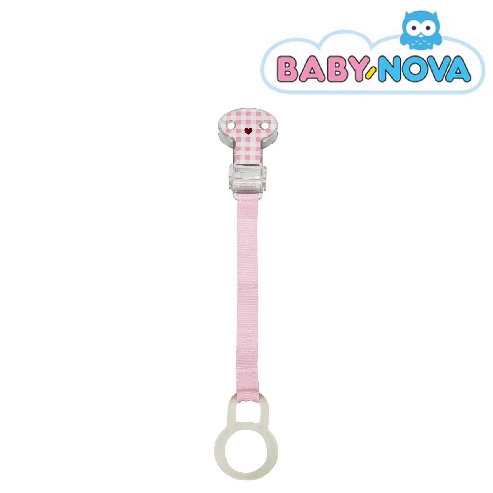 Baby Nova Pacifier Holder - Pink Checked
