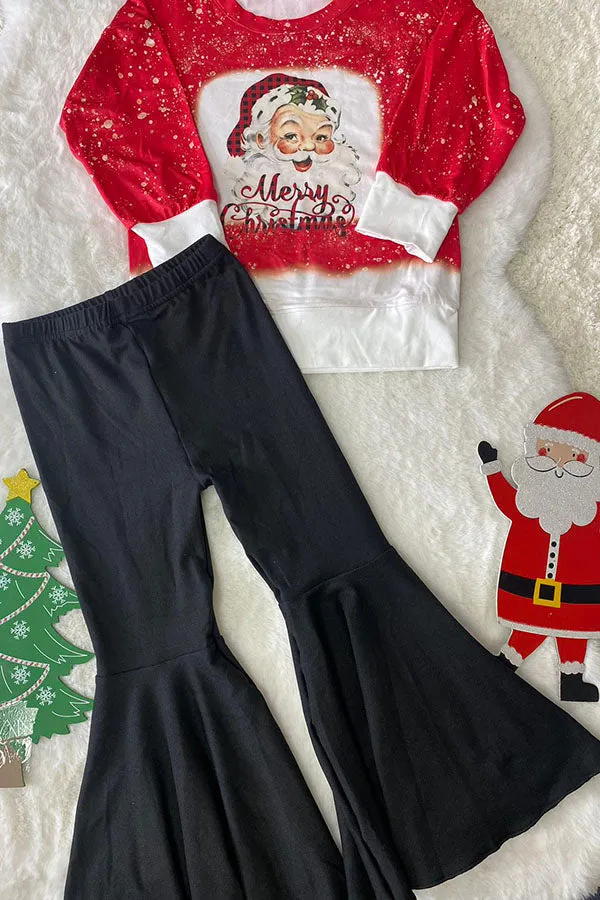 DLH2804  Merry Christmas pullover sweatershirt black pant girls outfit sets