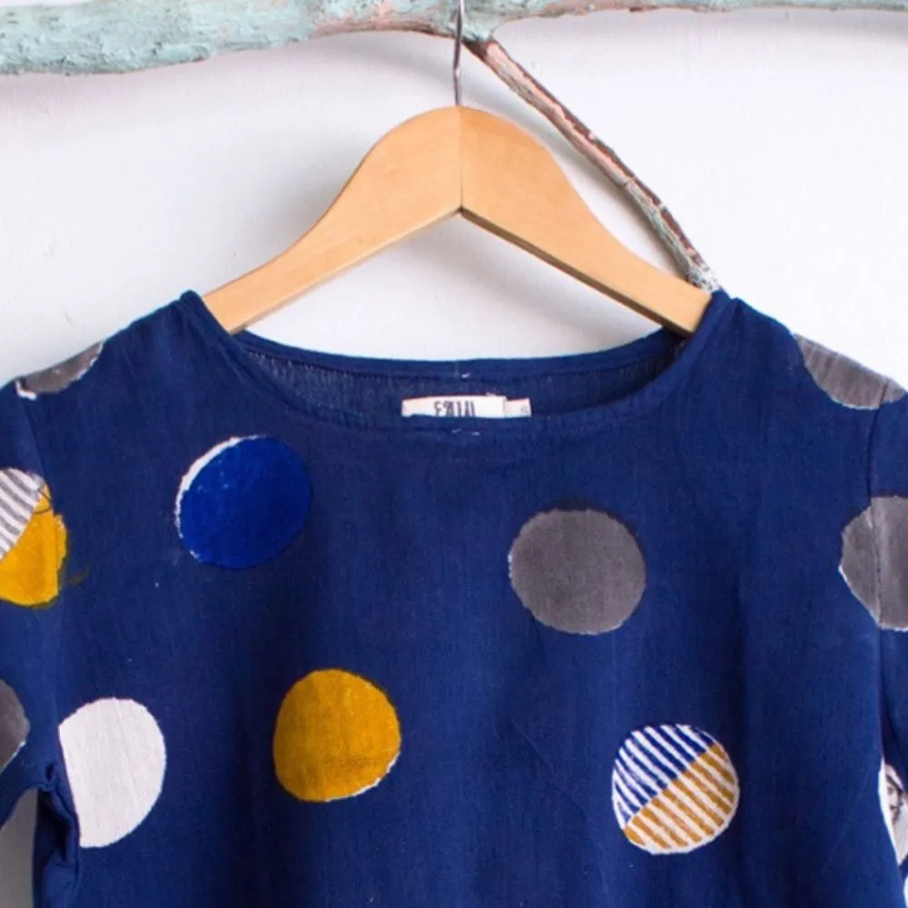 India Blue Fish & Dot Print Cotton Khadi Crop Top