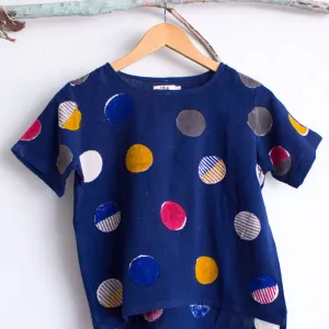 India Blue Fish & Dot Print Cotton Khadi Crop Top