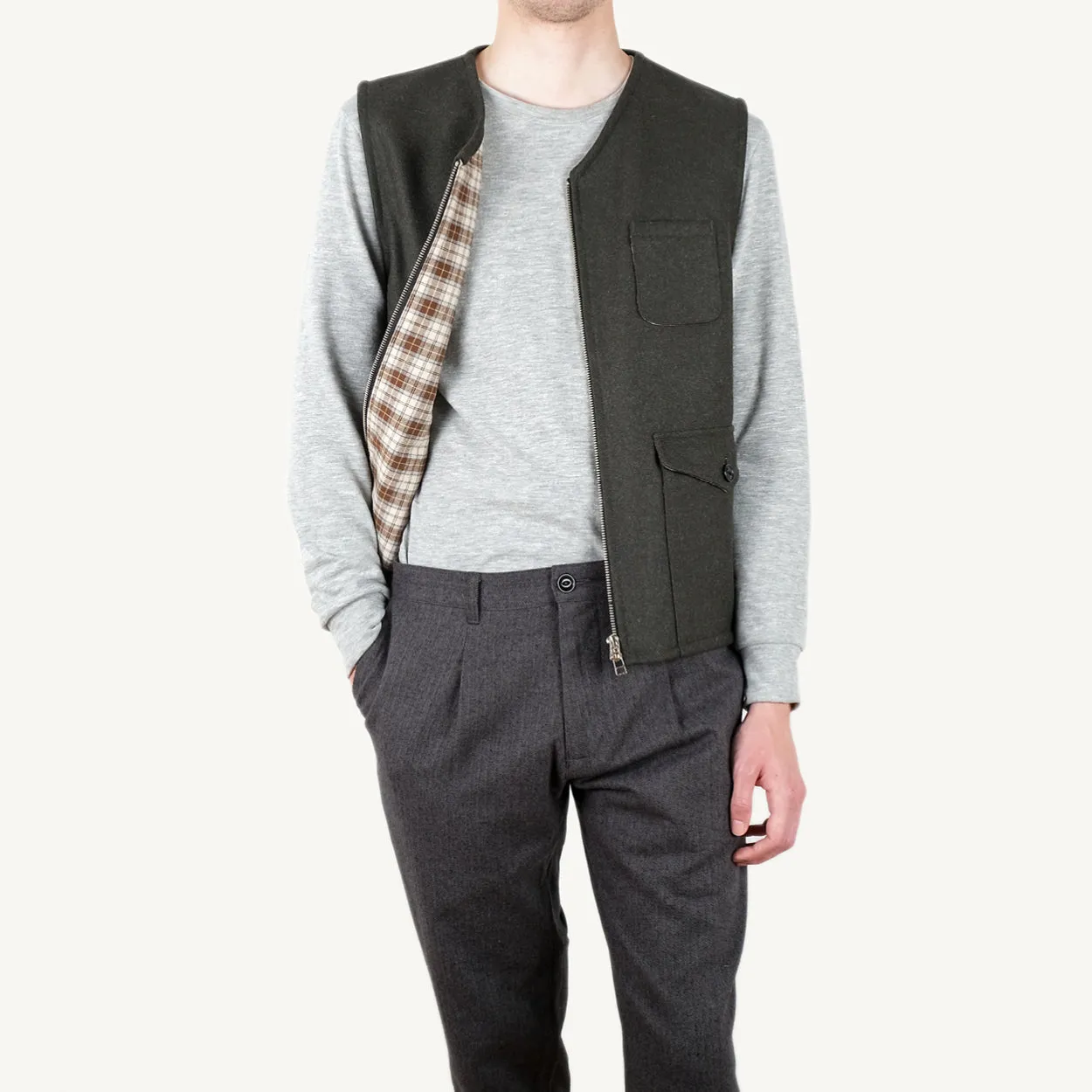 Olive Wool Field Vest