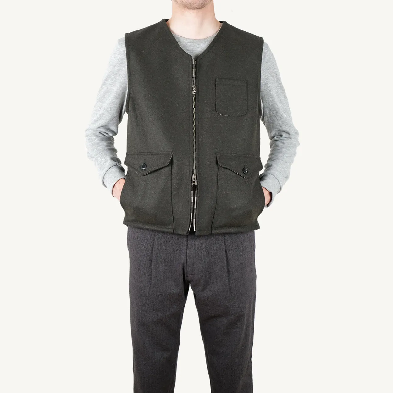 Olive Wool Field Vest