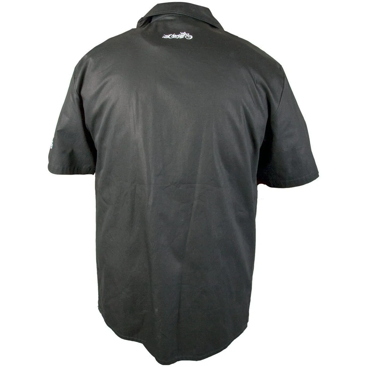 RideRDie Clothing RMWS004 '8 Ball Skull and Ace Of Spade' Embroidered  Snap Button Down Black Shirt